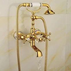 Bathtub Faucet Mixer Tap Telephone Style Luxury Golden Polish With Sprayer Hand Shower Rotate Spout tub Hot and Cold Water