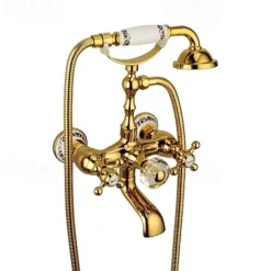 Bathtub Faucet Mixer Tap Telephone Style Luxury Golden Polish With Sprayer Hand Shower Rotate Spout tub Hot and Cold Water