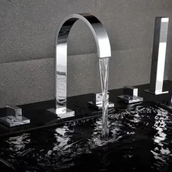 Bathtub Faucet Multi-hole Deck Mounted with Heldhand Showerhand, Bath Tub Filler Mixer Brass Taps 5 Hole 3 Handle Chrome