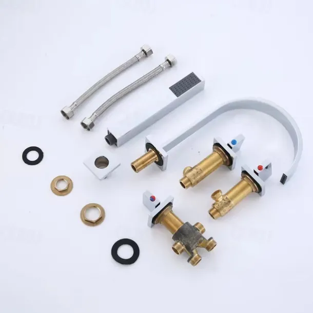 Bathtub Faucet Multi-hole Deck Mounted with Heldhand Showerhand, Bath Tub Filler Mixer Brass Taps 5 Hole 3 Handle Chrome