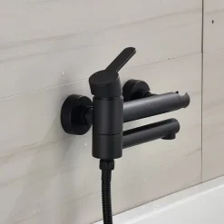 Bathtub Faucet Wall Mounted Black, 3 Spout Bathroom Faucet Bath Roman Tub Filler Mixer Tap Brass with 2 Sprayer Bidet Sprayer