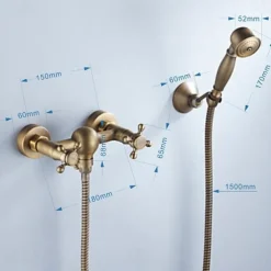 Bathtub Faucet with Handheld Shower,Wall Mounted Antique Brass Bath Tap Retro Style Hot and Cold Water Bath Tap Shower Fitting for Bathroom Shower