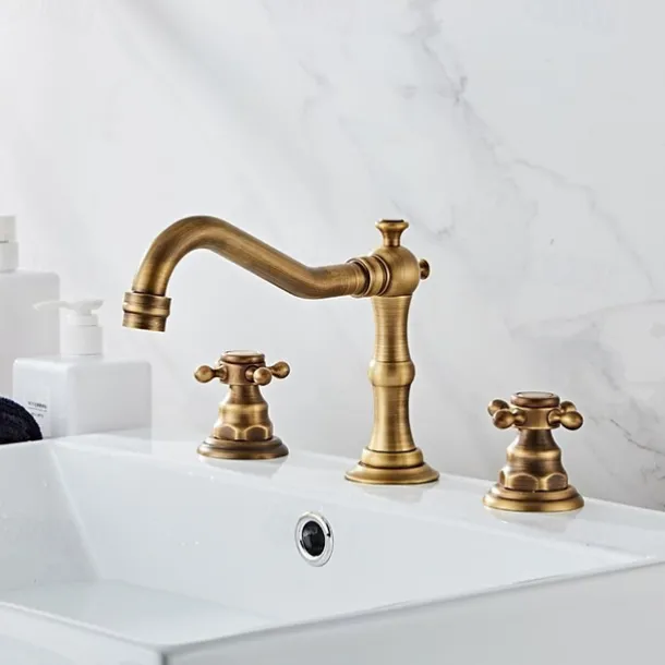 Bathtub Faucet,Antique Brass Widespread Roman Tub Two Handles Three Holes Bath Taps wiith Hot and Cold Switch