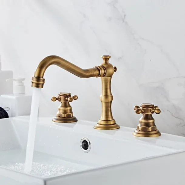 Bathtub Faucet,Antique Brass Widespread Roman Tub Two Handles Three Holes Bath Taps wiith Hot and Cold Switch