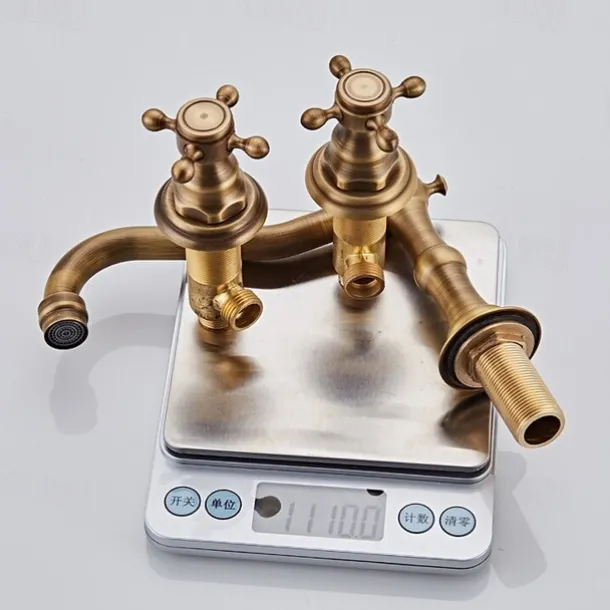 Bathtub Faucet,Antique Brass Widespread Roman Tub Two Handles Three Holes Bath Taps wiith Hot and Cold Switch