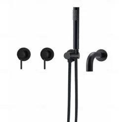 Bathtub Faucet,Brass Painted Finishes Black Split Bathtub Faucet with Hand-held Water Outlet and Wall Entry