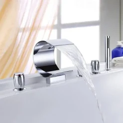 Bathtub Faucet,Modern Style Brass Contemporary Oil-rubbed Bronze Roman Tub Ceramic Valve Waterfall Bath Shower Mixer Taps with Hot and Cold Switch