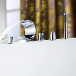 Bathtub Faucet,Modern Style Brass Contemporary Oil-rubbed Bronze Roman Tub Ceramic Valve Waterfall Bath Shower Mixer Taps with Hot and Cold Switch