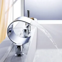 Bathtub Faucet,Modern Style Brass Contemporary Oil-rubbed Bronze Roman Tub Ceramic Valve Waterfall Bath Shower Mixer Taps with Hot and Cold Switch