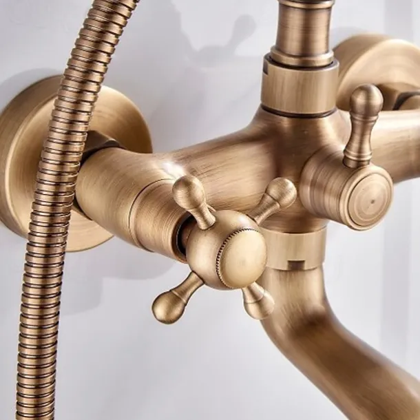 Bathtub Faucet,Wall Mounted Brass Rainfall Shower Mixer Taps Contain with Handshower and Cold/Hot Water