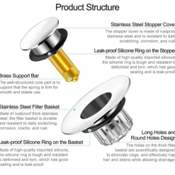 Bathtub Stopper Shower Drain Hair Catcher, Pop-up Tub Stopper with Strainer Bathroom Drain Plug Drain Protector for 1-1/2 to 1-3/4