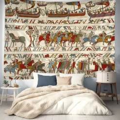 Bayeux Medieval Tapestry Middle Age Tapestry Wall Art Large Tapestry Mural Decor Photograph Backdrop Blanket Curtain Home Bedroom Living Room Decoration