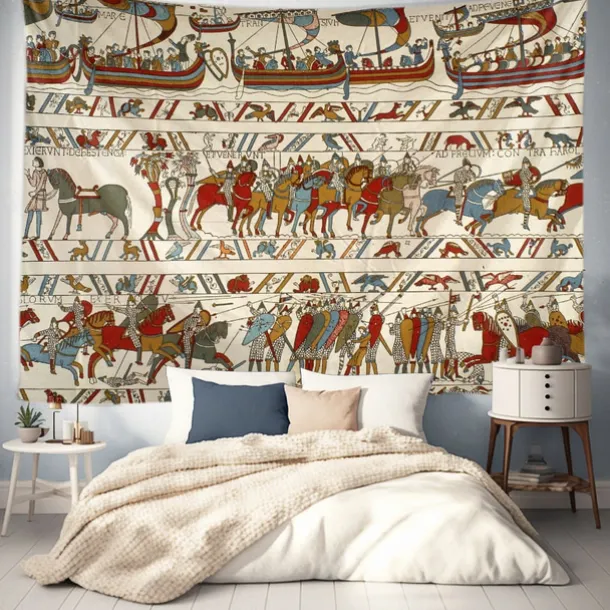 Bayeux Medieval Tapestry Middle Age Tapestry Wall Art Large Tapestry Mural Decor Photograph Backdrop Blanket Curtain Home Bedroom Living Room Decoration