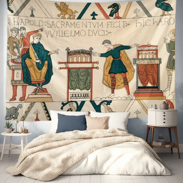 Bayeux Medieval Tapestry Middle Age Tapestry Wall Art Large Tapestry Mural Decor Photograph Backdrop Blanket Curtain Home Bedroom Living Room Decoration