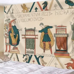 Bayeux Medieval Tapestry Middle Age Tapestry Wall Art Large Tapestry Mural Decor Photograph Backdrop Blanket Curtain Home Bedroom Living Room Decoration