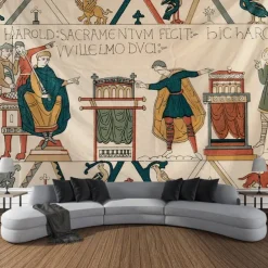 Bayeux Medieval Tapestry Middle Age Tapestry Wall Art Large Tapestry Mural Decor Photograph Backdrop Blanket Curtain Home Bedroom Living Room Decoration