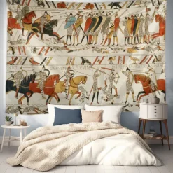 Bayeux Medieval Tapestry Middle Age Tapestry Wall Art Large Tapestry Mural Decor Photograph Backdrop Blanket Curtain Home Bedroom Living Room Decoration