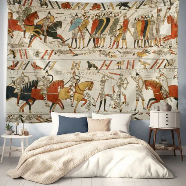 Bayeux Medieval Tapestry Middle Age Tapestry Wall Art Large Tapestry Mural Decor Photograph Backdrop Blanket Curtain Home Bedroom Living Room Decoration
