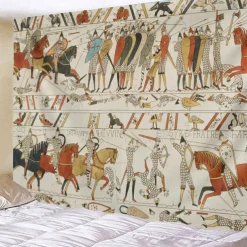 Bayeux Medieval Tapestry Middle Age Tapestry Wall Art Large Tapestry Mural Decor Photograph Backdrop Blanket Curtain Home Bedroom Living Room Decoration