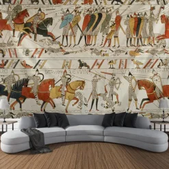 Bayeux Medieval Tapestry Middle Age Tapestry Wall Art Large Tapestry Mural Decor Photograph Backdrop Blanket Curtain Home Bedroom Living Room Decoration
