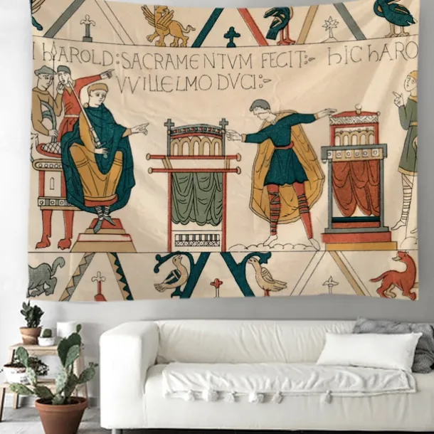 Bayeux Medieval Tapestry Middle Age Tapestry Wall Art Large Tapestry Mural Decor Photograph Backdrop Blanket Curtain Home Bedroom Living Room Decoration