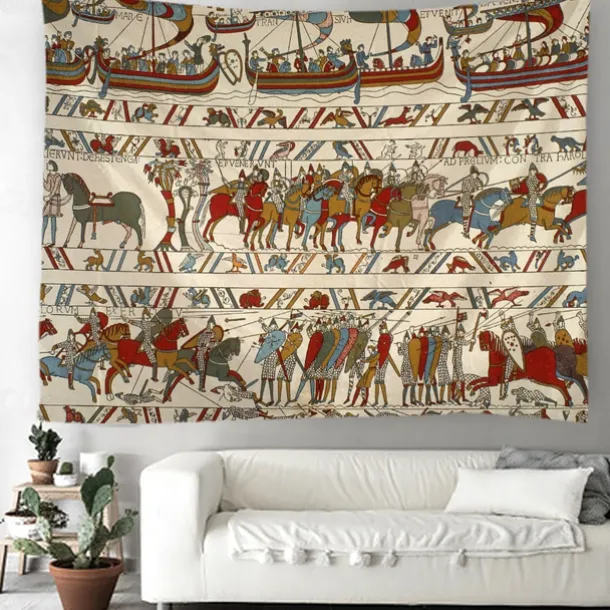 Bayeux Medieval Tapestry Middle Age Tapestry Wall Art Large Tapestry Mural Decor Photograph Backdrop Blanket Curtain Home Bedroom Living Room Decoration