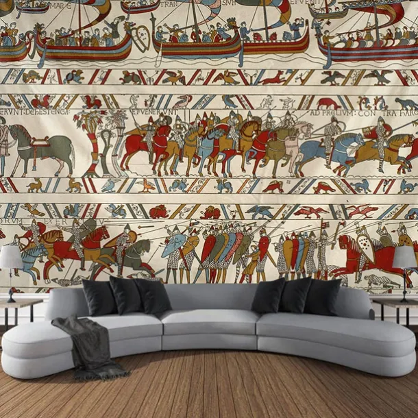 Bayeux Medieval Tapestry Middle Age Tapestry Wall Art Large Tapestry Mural Decor Photograph Backdrop Blanket Curtain Home Bedroom Living Room Decoration