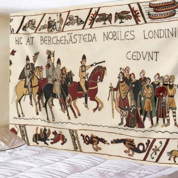 Bayeux Medieval Tapestry Middle Age Tapestry Wall Art Large Tapestry Mural Decor Photograph Backdrop Blanket Curtain Home Bedroom Living Room Decoration