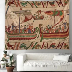 Bayeux Medieval Tapestry Middle Age Tapestry Wall Art Large Tapestry Mural Decor Photograph Backdrop Blanket Curtain Home Bedroom Living Room Decoration
