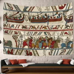 Bayeux Medieval Tapestry Middle Age Tapestry Wall Art Decor Photograph Backdrop Blanket Curtain Home Bedroom Living Room Decoration