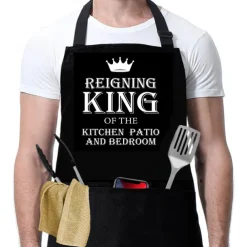 BBQ Black Chef Apron For Women and Men, Kitchen Cooking Apron, Personalised Gardening Apron, Grill Master, Adjustable with Pocket Waterproof Oil Proof