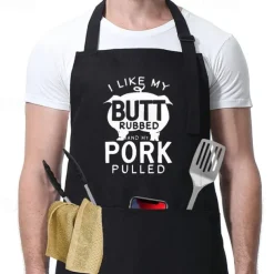 BBQ Black Chef Apron For Women and Men, Kitchen Cooking Apron, Personalised Gardening Apron, Grill Master, Adjustable with Pocket Waterproof Oil Proof