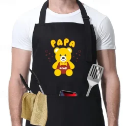 BBQ Black Chef Apron For Women and Men, Kitchen Cooking Apron, Personalised Gardening Apron, Grill Master, Adjustable with Pocket Waterproof Oil Proof