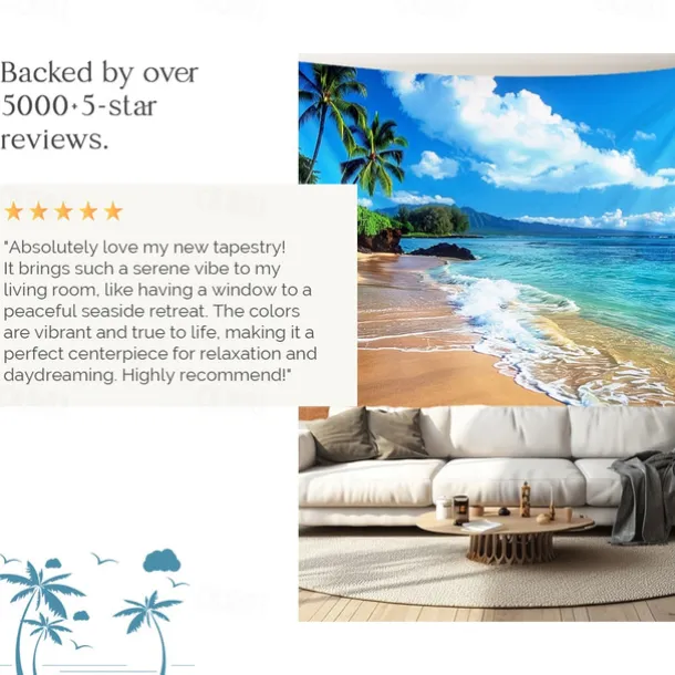 Beach Island Hanging Tapestry Wall Art Large Tapestry Mural Decor Photograph Backdrop Blanket Curtain Home Bedroom Living Room Decoration