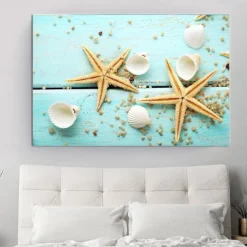 Beach Seascape Wall Art Canvas Painting Shell Sea Wall Art Starfish Seashells Wall Pictures Poster for Living Room Bedroom Office Decor No Frame
