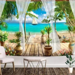 Beach Theme Hanging Tapestry Wall Art Large Tapestry Mural Decor Photograph Backdrop Blanket Curtain Home Bedroom Living Room Decoration