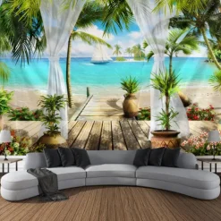 Beach Theme Hanging Tapestry Wall Art Large Tapestry Mural Decor Photograph Backdrop Blanket Curtain Home Bedroom Living Room Decoration