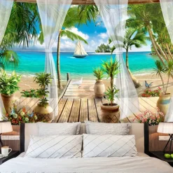 Beach Theme Hanging Tapestry Wall Art Large Tapestry Mural Decor Photograph Backdrop Blanket Curtain Home Bedroom Living Room Decoration