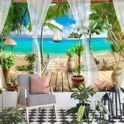 Beach Theme Hanging Tapestry Wall Art Large Tapestry Mural Decor Photograph Backdrop Blanket Curtain Home Bedroom Living Room Decoration
