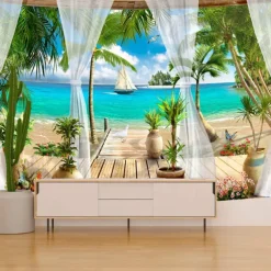 Beach Theme Hanging Tapestry Wall Art Large Tapestry Mural Decor Photograph Backdrop Blanket Curtain Home Bedroom Living Room Decoration