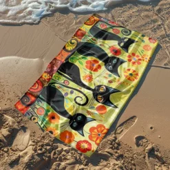 Beach Towel Black Cat 100% Micro Fiber Oversized Beach Towel, 35"x70", Large Swim Towel for Teens Adults, Quick-Dry, Absorbent, Soft, Versatile for Travel, Bath and Pool