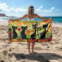 Beach Towel Black Cat 100% Micro Fiber Oversized Beach Towel, 35
