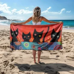 Beach Towel Black Cat 100% Micro Fiber Oversized Beach Towel, 35