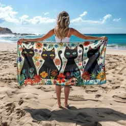 Beach Towel Black Cat 100% Micro Fiber Oversized Beach Towel, 35