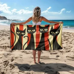 Beach Towel Black Cat 100% Micro Fiber Oversized Beach Towel, 35