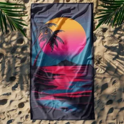 Beach Towel Palm Tree Sunset Large 3D Print Pattern Towel Bath Towel Beach Sheet Blanket Classic 100% Micro Fiber Comfy Blankets