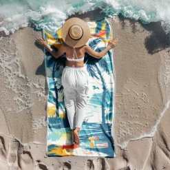 Beach Towel Palm Tree Sunset Large 3D Print Pattern Towel Bath Towel Beach Sheet Blanket Classic 100% Micro Fiber Comfy Blankets