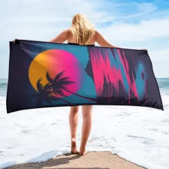Beach Towel Palm Tree Sunset Large 3D Print Pattern Towel Bath Towel Beach Sheet Blanket Classic 100% Micro Fiber Comfy Blankets
