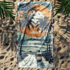 Beach Towel Palm Tree Sunset Large 3D Print Pattern Towel Bath Towel Beach Sheet Blanket Classic 100% Micro Fiber Comfy Blankets