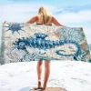 Beach Towel Quick-Drying Vintage Seahorse Sea Turtle Soft Microfiber Sand Pool Bath Outdoor Travel Towel Camping Swimming Yoga Sports Girls Women Men Adults